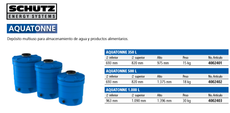 Deposito Polietileno agua potable Aqua Tonne 500 litros